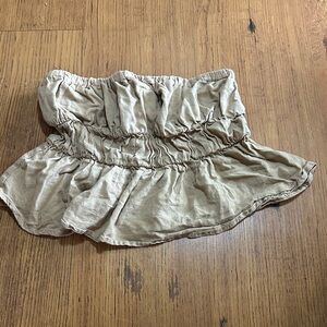 Tan Ruffled Crop Tube Top